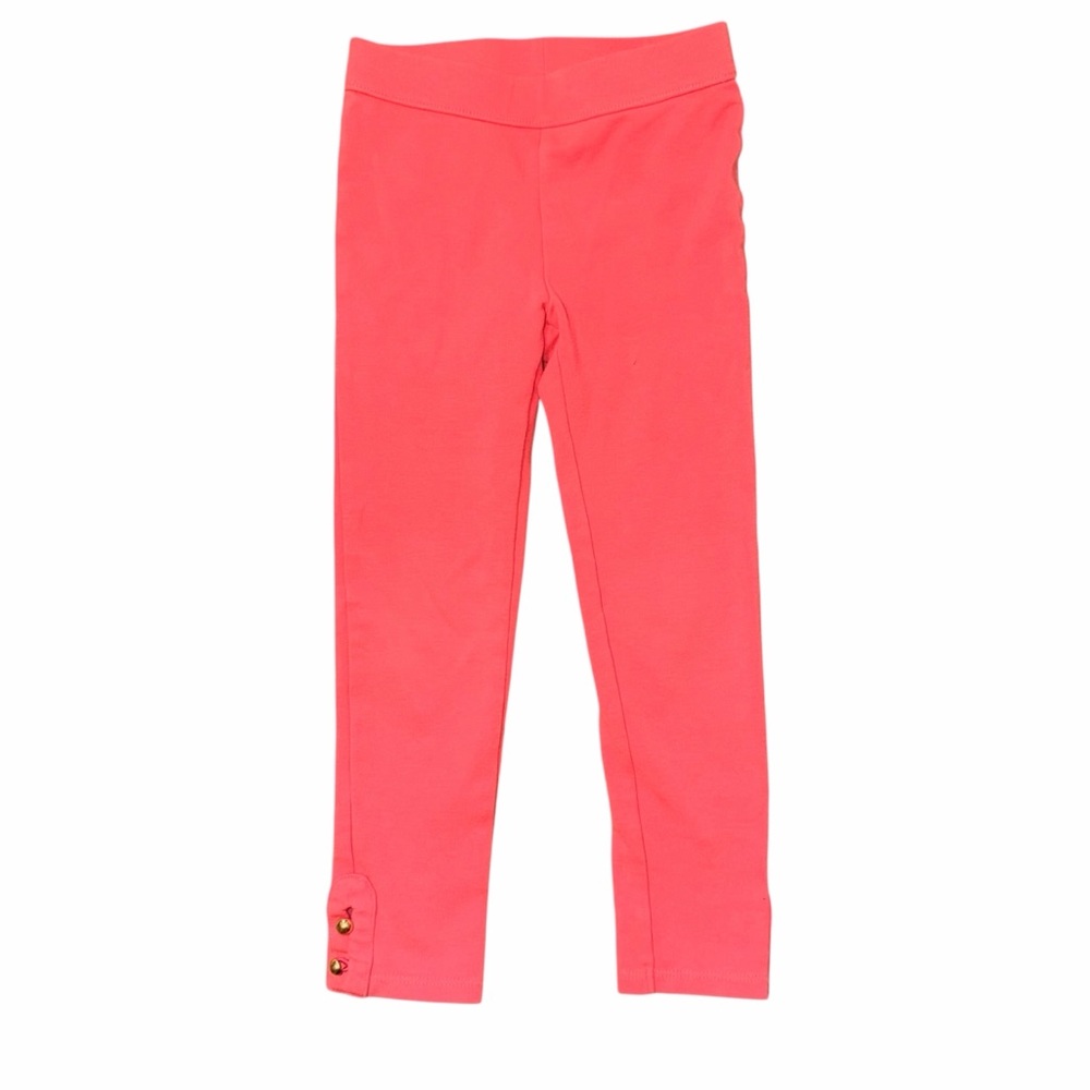Janie and Jack Coral-Pink Leggings with Gold Ankle Buttons - 5
